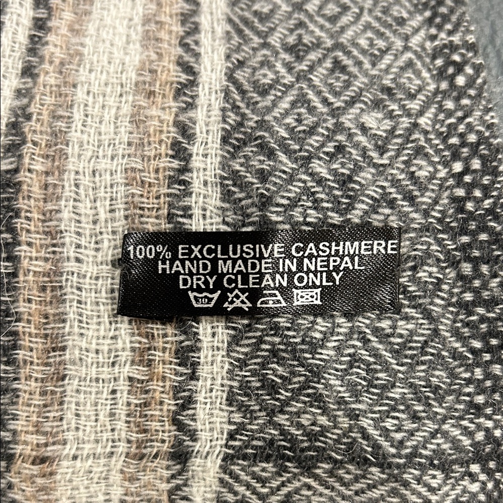 Handmade in Nepal 100% Cashmere Striped Scarf with Frayed Edges